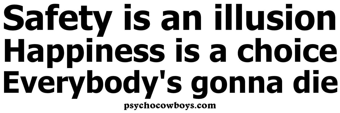 Safety is an illusion happiness is a choice everybody's gonna die Bumper Sticker