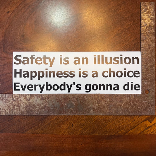 Safety is an illusion happiness is a choice everybody's gonna die Bumper Sticker