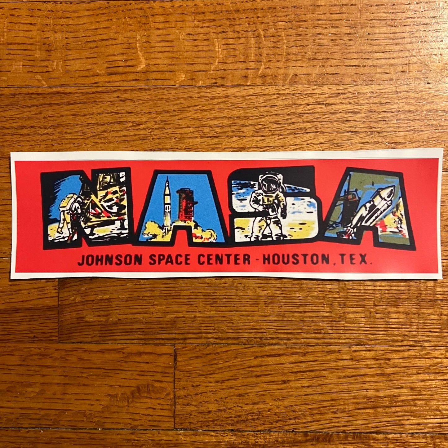Vintage NASA Johnson Space Center Houston Texas Bumper Sticker Recreation