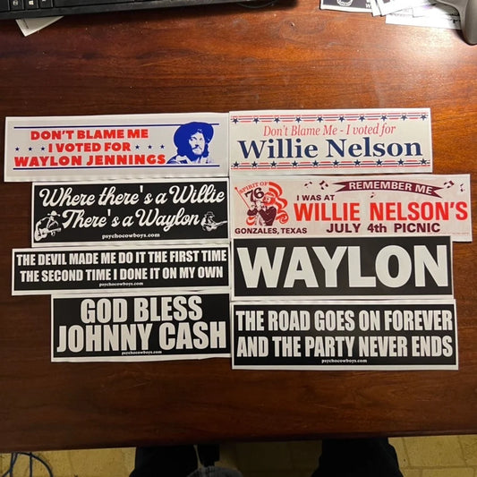 Waylon Jennings Willie Nelson Vintage Inspired Texas Country Bumper Sticker Pack